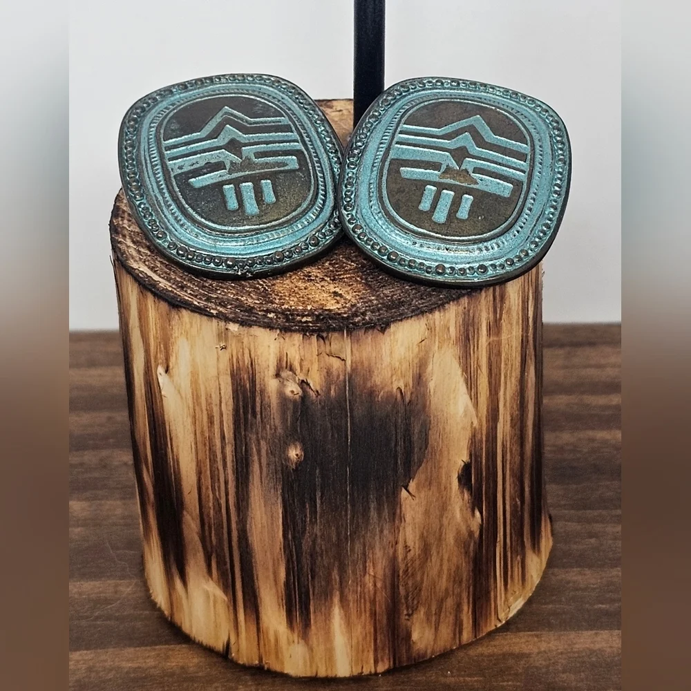 Vintage Laurel Burch Southwest Style Aztec Tribal Inspired Post Metal Earrings - Picture 2 of 7